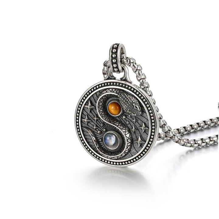 Yin Yang Kette Silber Anhänger Kupfer braun weiß Stein Wohlstand