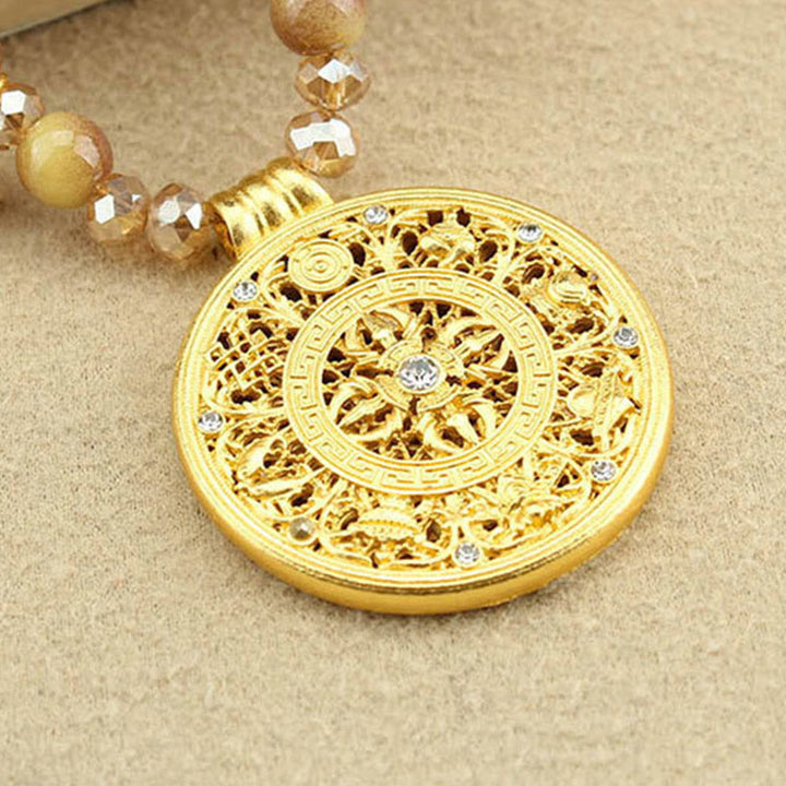 Goldene Kette Tigerauge Lotus Rundplatte Tibet Anhänger