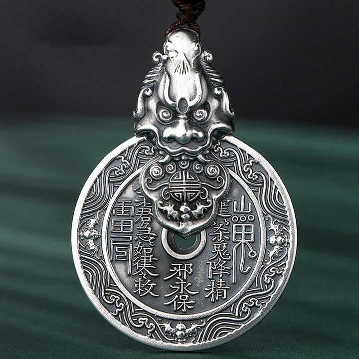 Silber Pixiu Bagua Kette Anhänger chinesische Zeichen Harmonie Erfolg