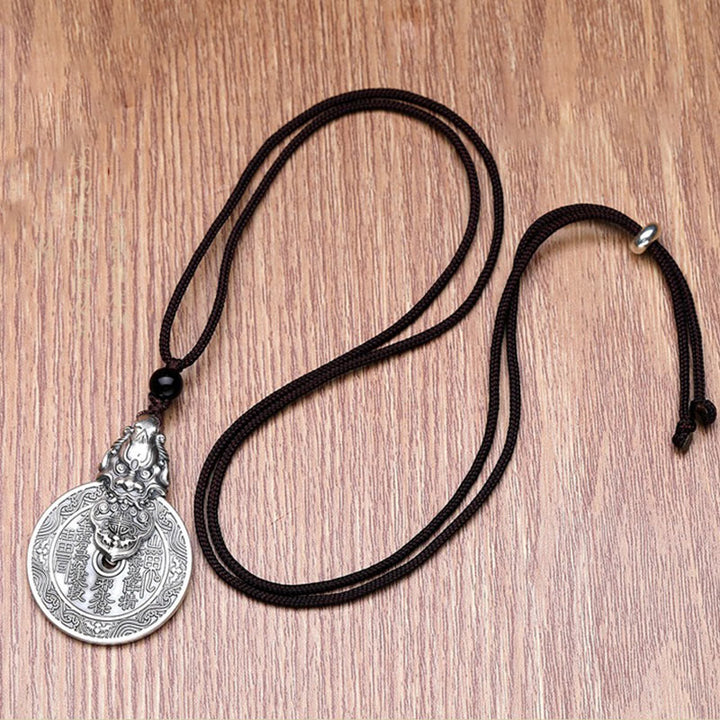 Kette Kupfer Pixiu Bagua Harmonie Anhänger schwarzer Schnur Holz
