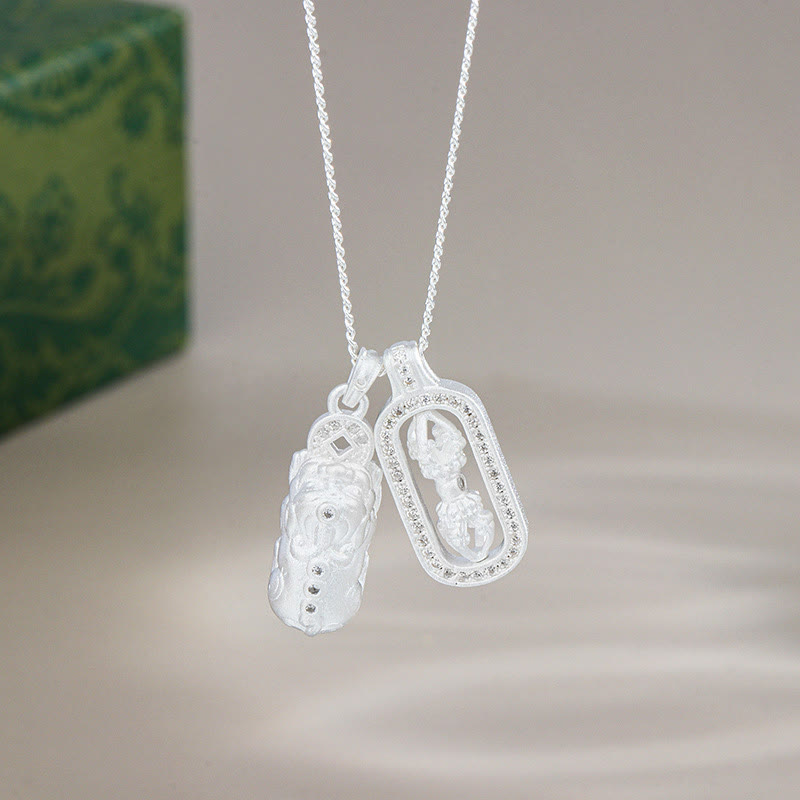 Silberkette Pixiu Buddha Anhänger Bergkristall Vajra Wohlstand Kette