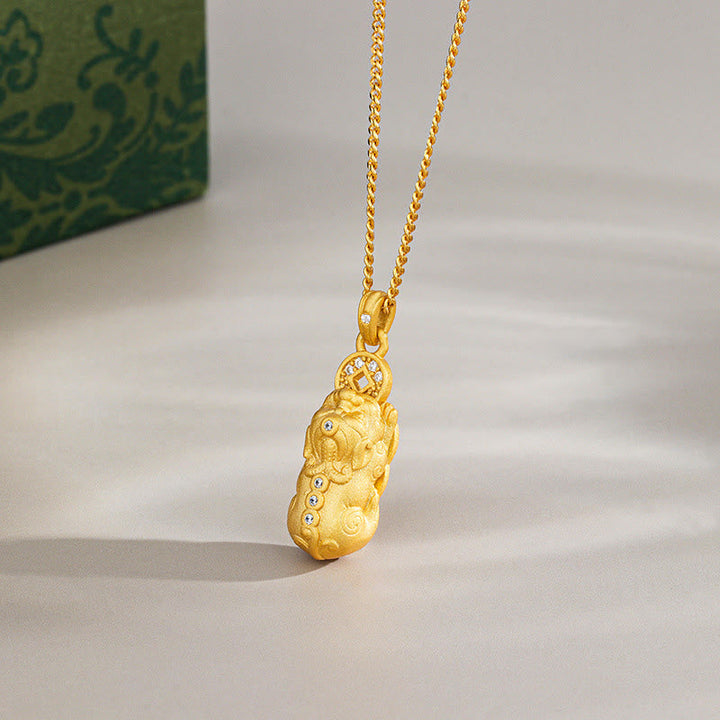 Kette mit goldenem Pixiu Anhänger Bergkristall Vajra Wohlstand Symbol