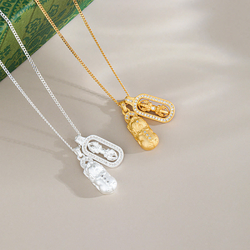 Kette Bergkristall Pixiu Vajra Anhänger Wohlstand gold silber Naturstein elegant