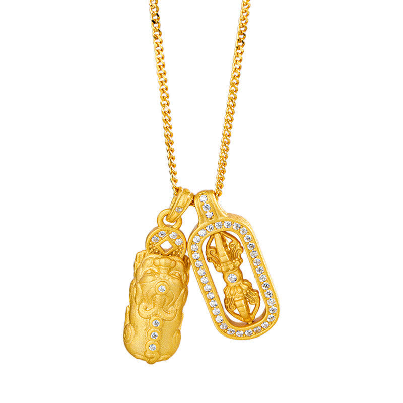 Goldene Kette mit Pixiu Wohlstand Anhänger Bergkristall Schmuck elegant