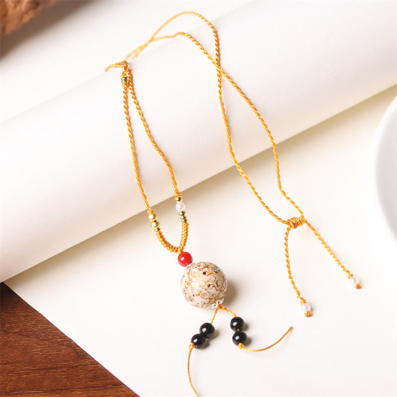 Kette Ebenholz Buddha Frieden goldenes Netzwerk Anhänger schwarze Perlen