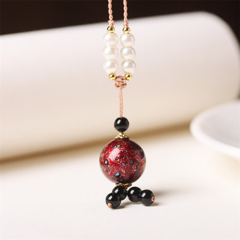 Perlmutt Kette Ebenholz schwarzer Naturstein Buddha Balance Anhänger elegant