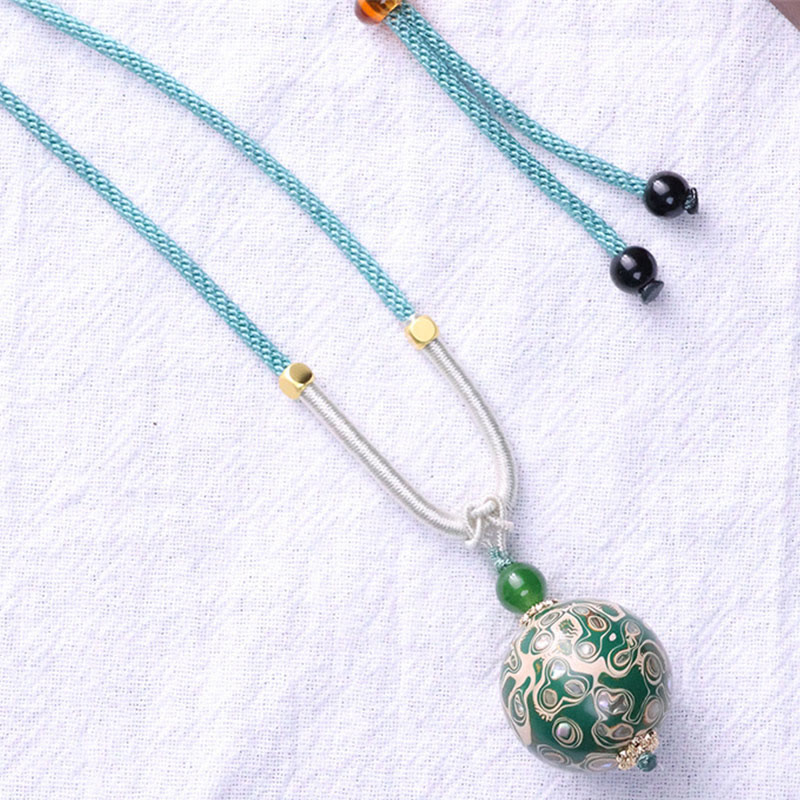Kette Ebenholz Buddha Lack Anhänger grüne Jade schwarze Perlen