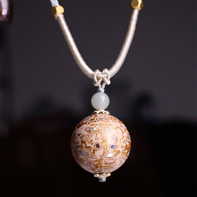 Beige Ebenholz Buddha Lack Kette mit gemustertem Stein-Anhänger elegant