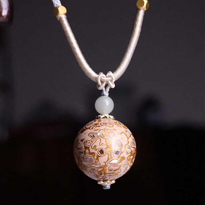 Beige Ebenholz Buddha Lack Kette mit gemustertem Stein-Anhänger elegant