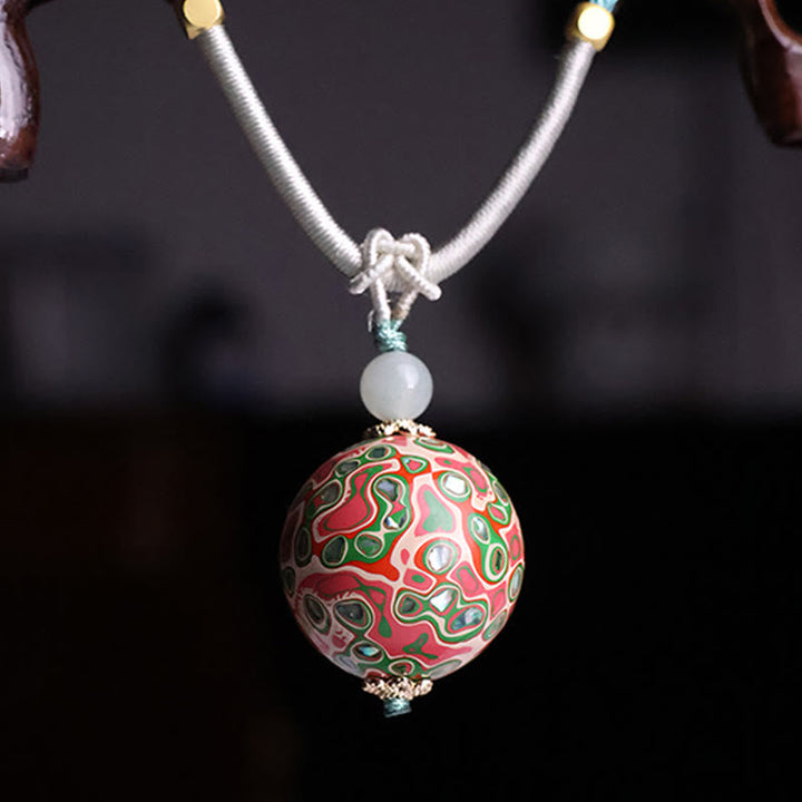 Bunte Muster Buddha Lack Kette Ebenholz Anhänger Textilband Schmuck