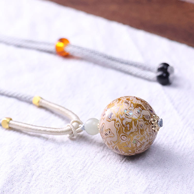 Ebenholz Buddha Kette mit Lack Details orange schwarze Perlen