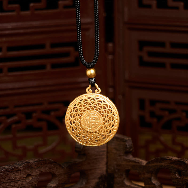 Kupfer Kette mit goldenem Kompass Fu-Zeichen Anhänger Glück Symbol