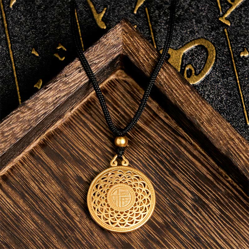 Goldene Kette Kupfer Fu-Zeichen Kompass Anhänger Glück Symbol