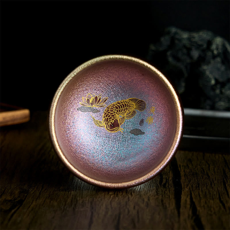 Japanische Teetassen Koi Lotusblatt Jianzhan Lila-Gold Koi ohne Geschenkbox