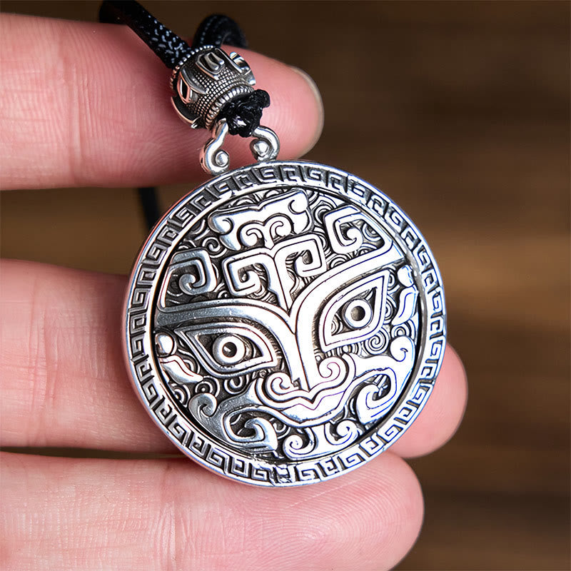 Taotie Kupfer Kette Wohlstand Anhänger mit ornamentalen Mustern in Silber