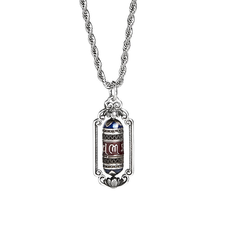 Tibetische Kupfer Kette OM Glücksrad Anhänger Vintage Glück silber