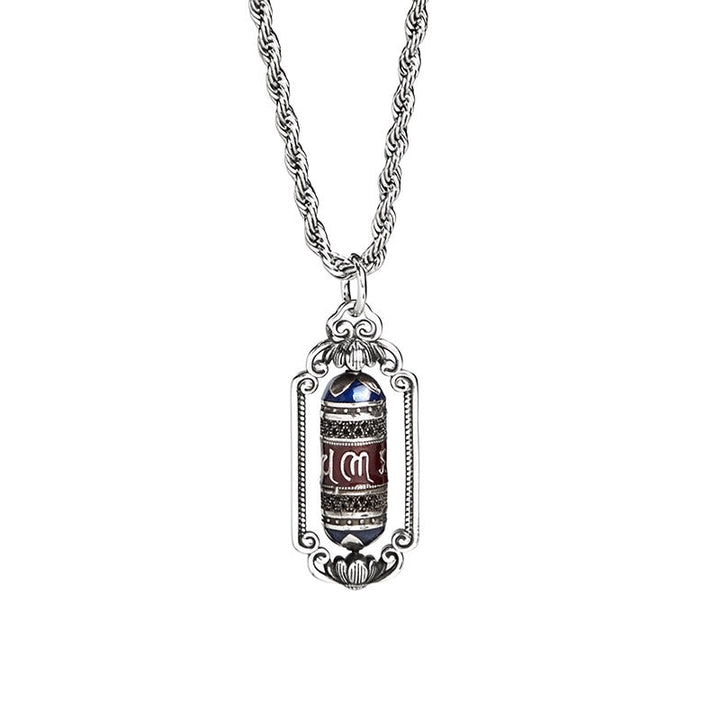 Tibetische Kupfer Kette OM Glücksrad Anhänger Vintage Glück silber