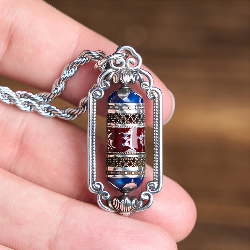 Tibetische Kette Kupfer Glücksrad Medaillon Vintage mit bunten Steinen