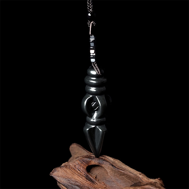 Tibetische Kette Hetian-Jade Vajra Harmonie schwarze Steine Metallapplikationen Anhänger