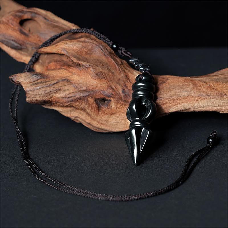 Schwarze Tibetische Kette Hetian-Jade Vajra Anhänger schwarzer Naturstein Harmonie