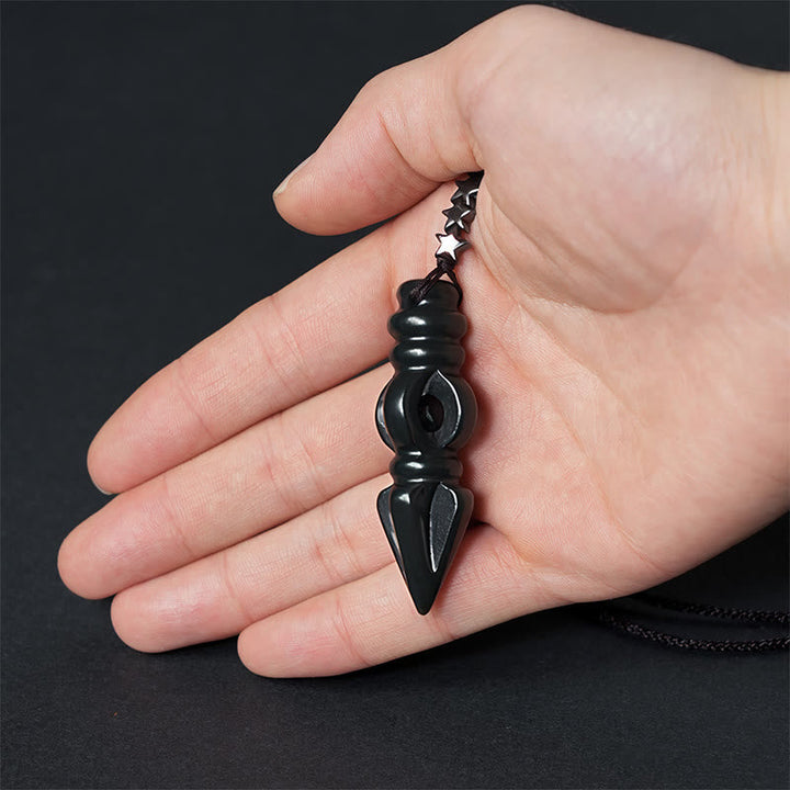 Schwarzer Vajra Anhänger auf Tibetische Kette Hetian-Jade Harmonie Naturstein
