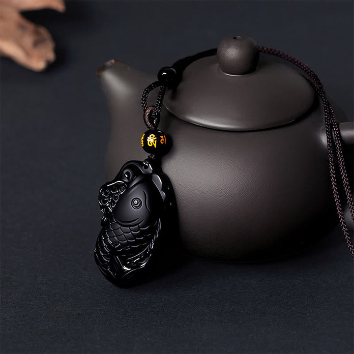 Schwarze Obsidian Buddha Kette mit Naturstein Anhänger Stärke