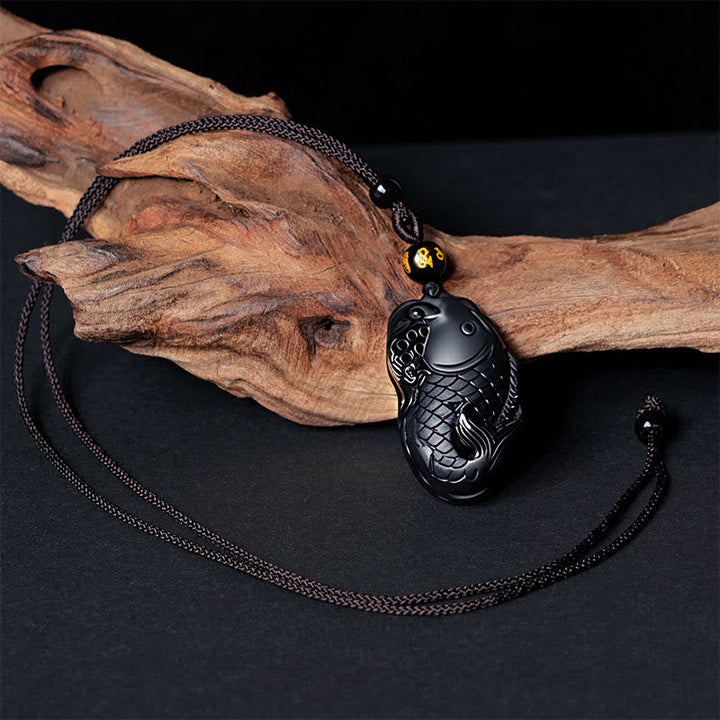 Schwarze Obsidian Kette mit Buddha Anhänger Naturstein Stärke Schmuck