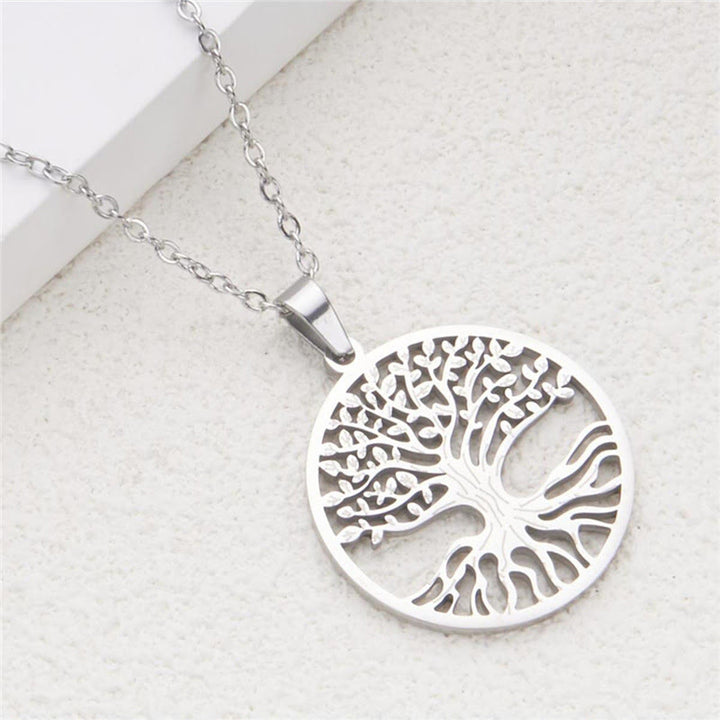 Titanium Steel Kette mit Lebensbaum Anhänger Erleuchtung Symbol Schmuck