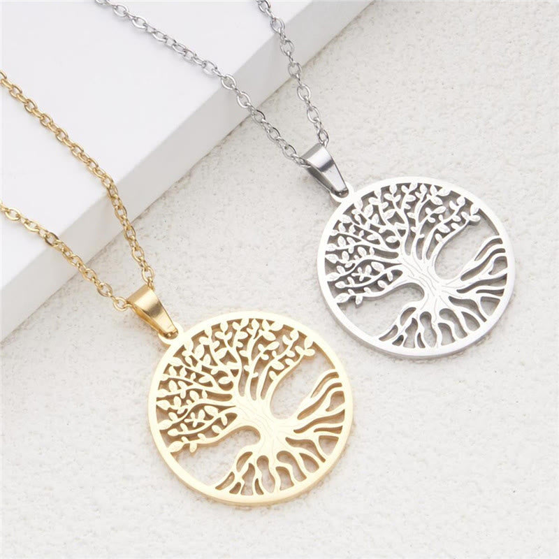 Lebensbaum Kette Titanium Steel gold silber Anhänger Erleuchtung