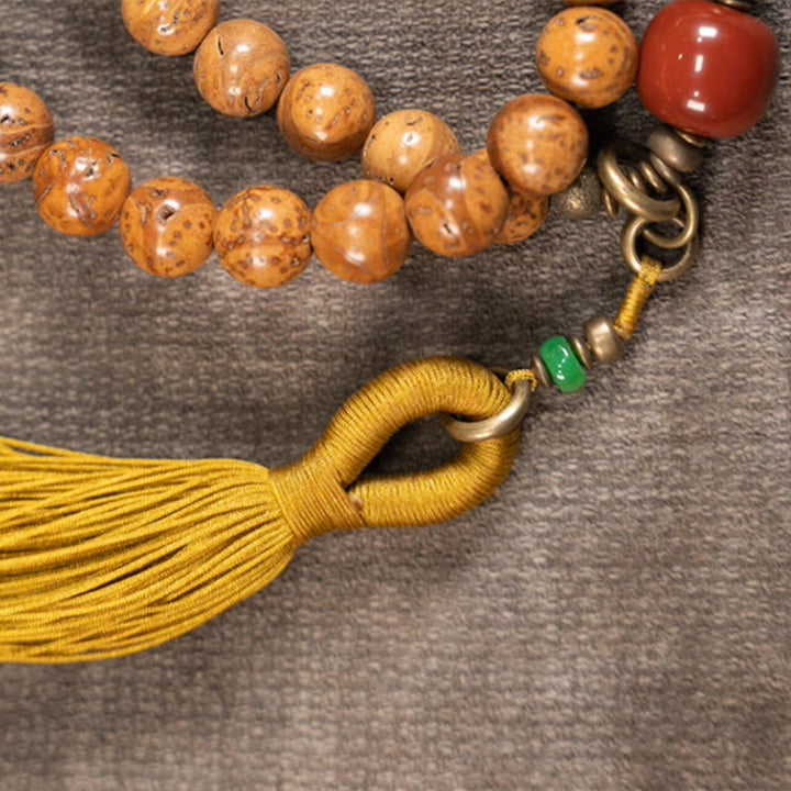 Mala Bodhi Frieden Balance Holzperlen Quaste Bernstein Naturstein Armband
