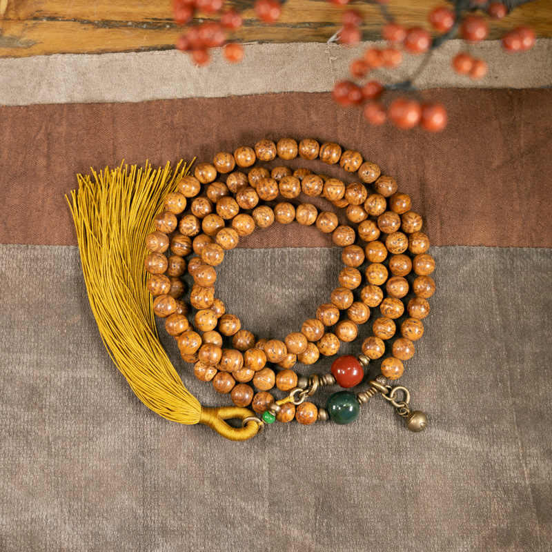 Mala Bodhi Frieden Balance Holzperlen Quaste Naturstein Armband