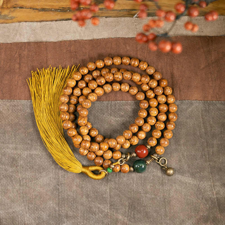 Mala Bodhi Frieden Balance Holzperlen Quaste Naturstein Armband