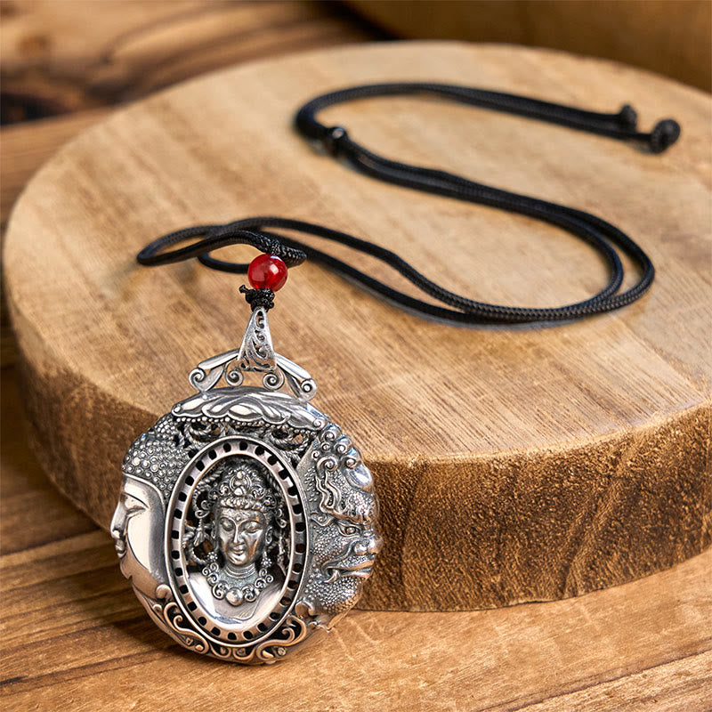 Kupfer Buddha Anhänger Dämonenmuster schwarze Kette Schmuck Naturstein