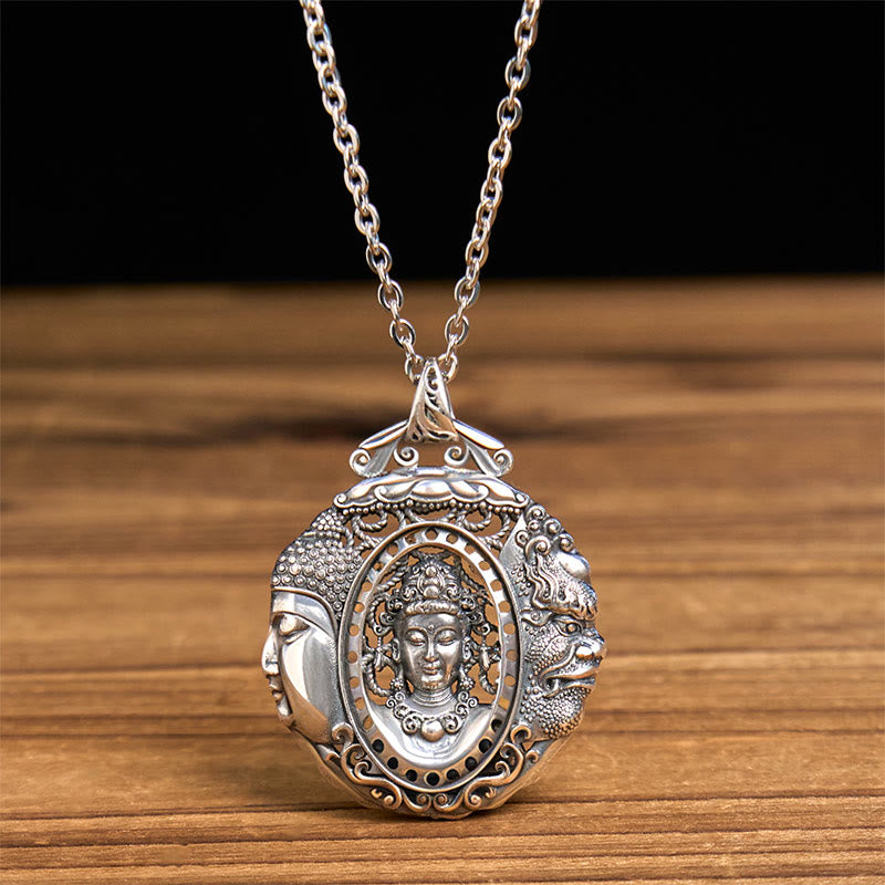 Silber Anhänger mit Buddha Dämonenmuster an feiner Kette