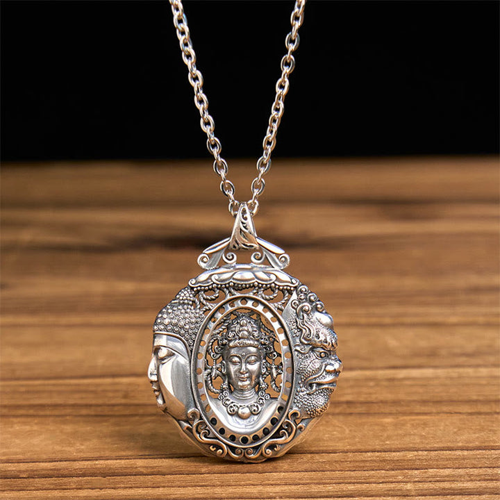 Silber Anhänger mit Buddha Dämonenmuster an feiner Kette