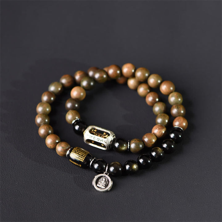 Armband Sandelholz Obsidian Frieden Balance mit Silberanhänger elegant.