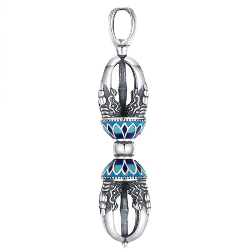 Kupfer Vajra Dorje Kette mit blauen Lotusblüten Tibet Anhänger