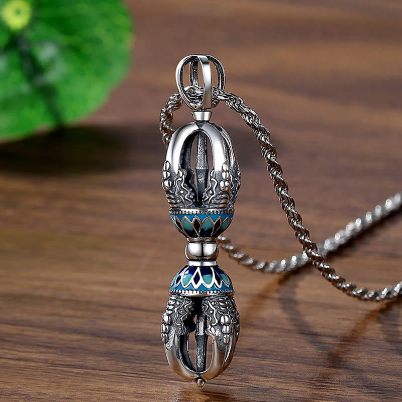 Silberne Vajra Dorje Kette mit blauem Email Tibet Kupfer Anhänger