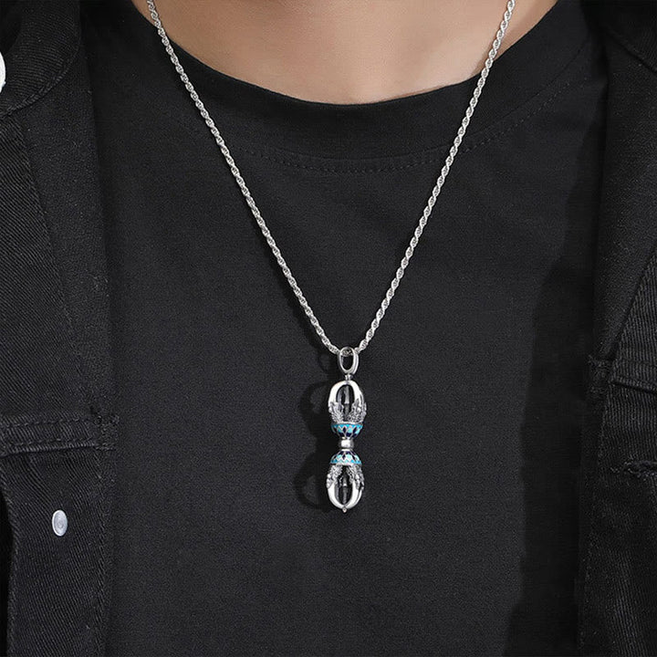 Silber Kette Vajra Dorje Anhänger mit blauem Stein Tibet Schmuck