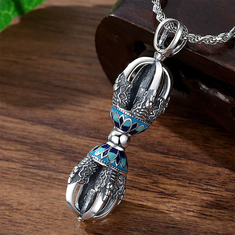 Silberne Kette Vajra Dorje Tibet Anhänger Naturstein Blau