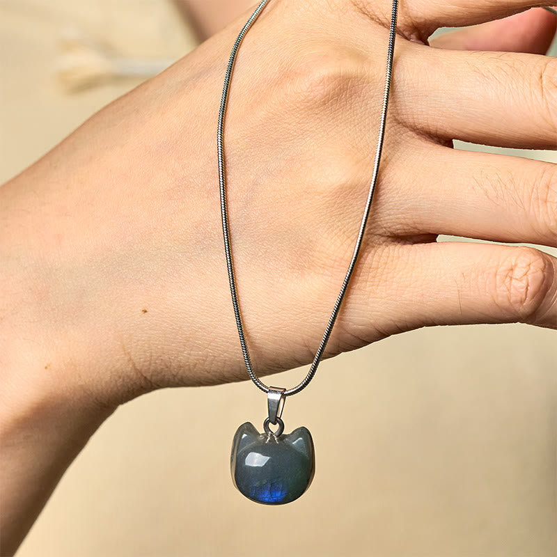 Labradorit Kette Katze Anhänger blauer Naturstein Heilung Schmuck