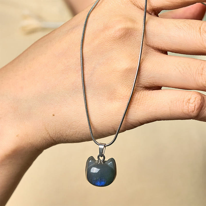 Labradorit Kette Katze Anhänger blauer Naturstein Heilung Schmuck
