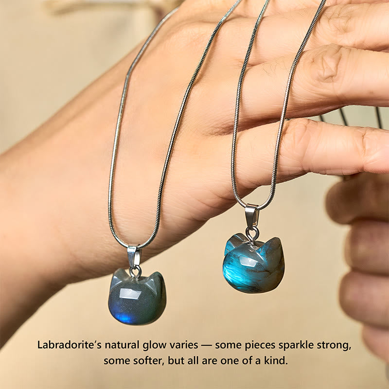 Zwei Labradorit Kette Katze Anhänger Naturstein blauer Glanz Heilung