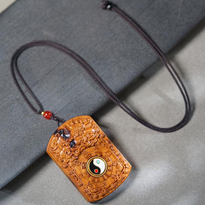 Holz Kette Jujubaholz Bagua Yin Yang Drachen Anhänger Schutz