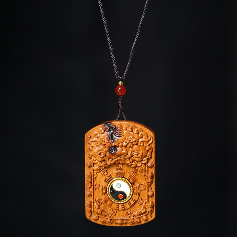 Jujubaholz Kette Yin Yang Anhänger Bagua Schutz Symbol