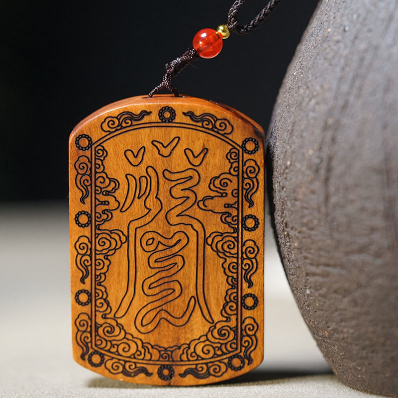 Holz Anhänger Kette mit Drachen Yin Yang Bagua Design Schutz