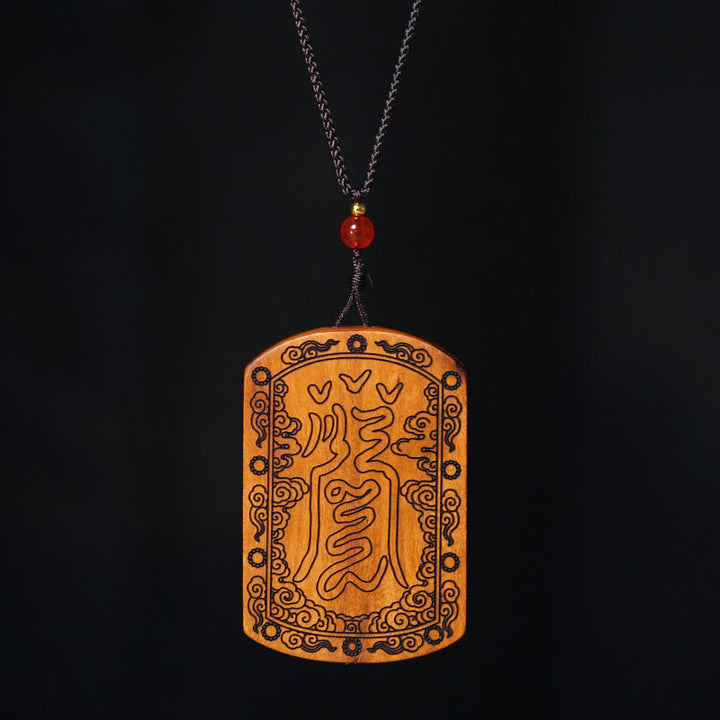 Holz Kette mit roter Perle Drachen Anhänger Schutzamulett Jujubaholz