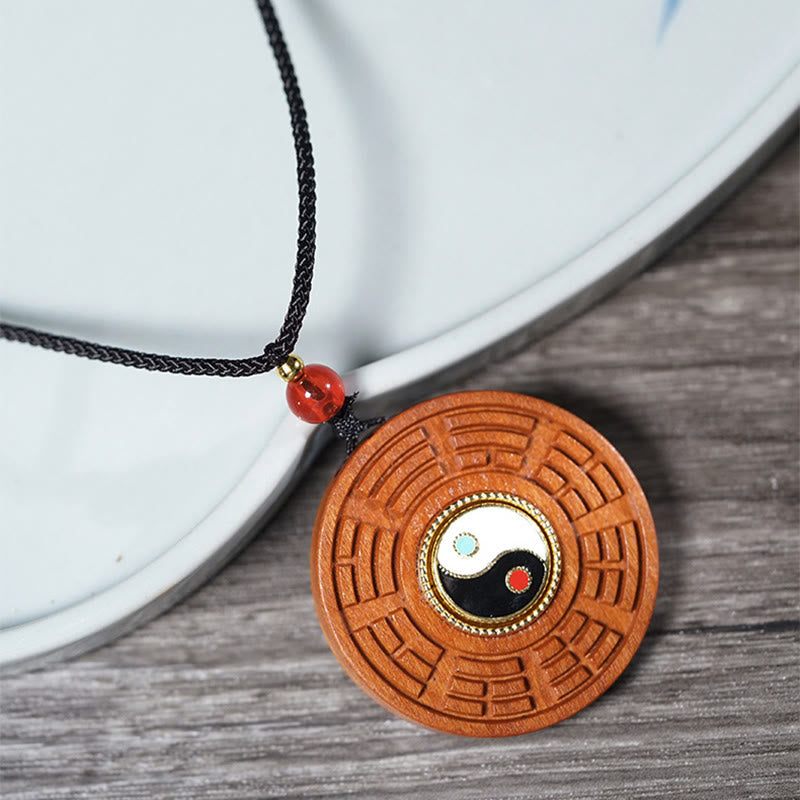 Holz Kette mit Yin Yang Bagua Anhänger Jujubaholz Glück