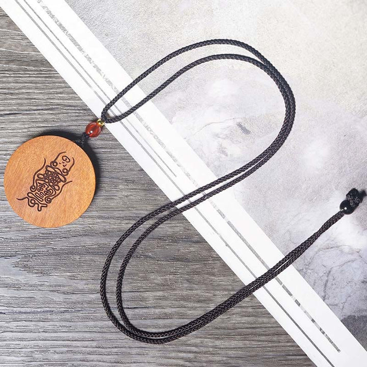 Holzkette Jujubaholz schwarzer Seil Anhänger buddhistisches Bagua Symbol Glück