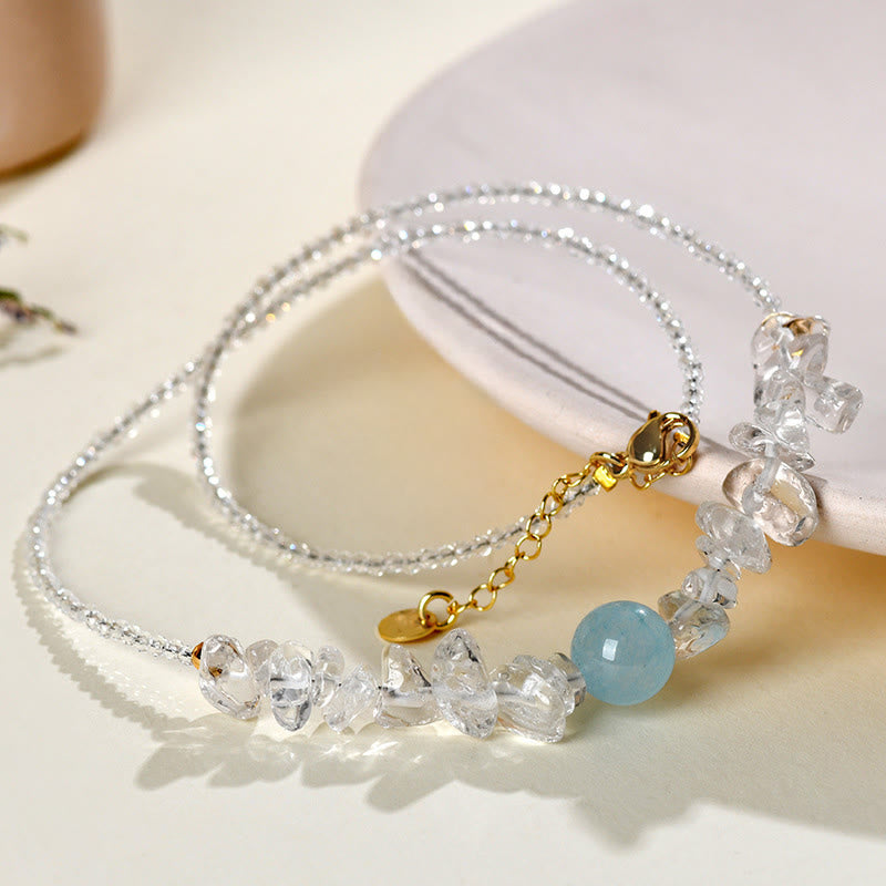 Aquamarin Kristall Kette mit unregelmäßigen Heilstein Perlen elegant